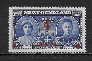 Newfoundland,  Canada,  1939,  Royal Visit,  4c On 5c Stamp,  O.  P.  & R.  V. ,  Mnh