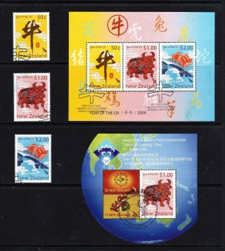 Zealand 2009 Year Of The Ox Set Of 3,  Minisheet,  China 2009 Ms