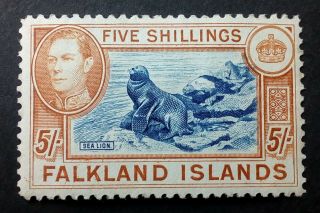 Falkland Islands Sg161 - 1938 - Kgvi - 5/ - Five Shillings - Mlh - Stamp