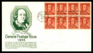 Mayfairstamps Us Fdc 1955 Benjamin Franklin Block Of 8 First Day Cover Wwb67501