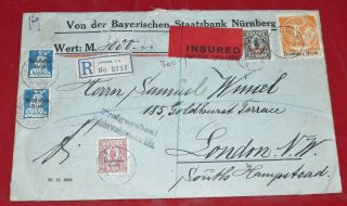 Germany Bavaria Insured Registered Large1920s Cover To London Great Britain