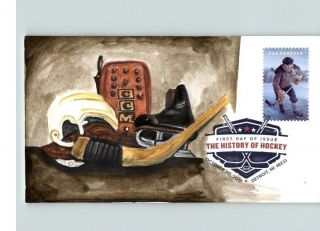 Hand Painted Ice Hockey W/ Color Cancel,  1 Of Only 1 Made,  2017 Fdc