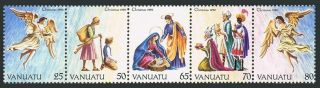 Vanuatu 531 Ae Strip,  Mnh.  Michel 851 - 855.  Christmas 1990.  Angels,  Shepherds,  Nativity