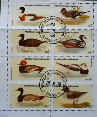 1978 Equatorial Guinea Full Set Of 8 Stamps In Block - Ducks - Pre Cancelled Lh