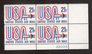 Us Air Mail Sc C 81 21 C " U S A " Nh Plate Block Of 4