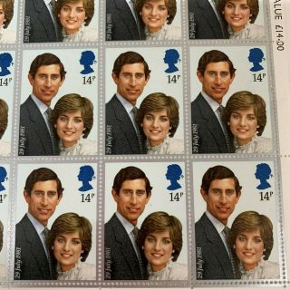 Stamp Sheet Great Britain Prince Charles Lady Diana 14p Royal Wedding 100 Stamps