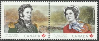 War Of 1812 = Laura Secord And Charles De Salaberry = Se - Tenant Pair Canada 2013