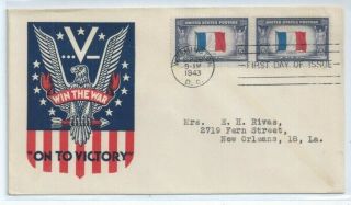 Us Fdc 915 Pair Overrun Countries France 1943 Dc Staehle Wwii Patriotic V Cachet