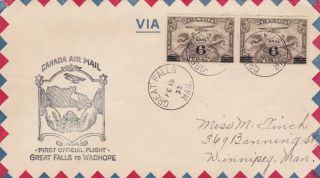 Canada 1933 Air Mail First Flight Cover Great Falls To Wadhope Manitoba