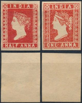 India 1854,  Queen Victoria,  1/2 & 1 Anna,  Um/nh Forgeries Stamps.  B313