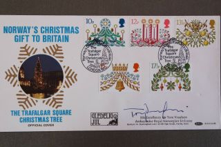 1980 Trafalgar Square Christmas Tree Fdc - Signed By Mr Tom Vraalsen