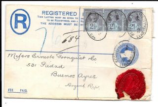 London 1897 Postal Stationery 2d Regd Env.  Huggins Rp21g Uprated