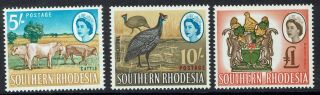 Southern Rhodesia 1964 Qeii Pictorial 5/ - 10/ - And 1 Pound Mnh