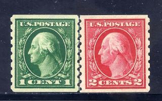 Us Stamps - 412 - 413 - Mnh - 1&2 Cent Washington Perf 8.  5 Coil Issue - Cv $185