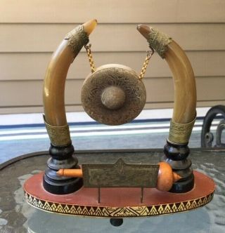 Vintage Thailand Gong Made Of Brass - Wood - Horn - Tusk