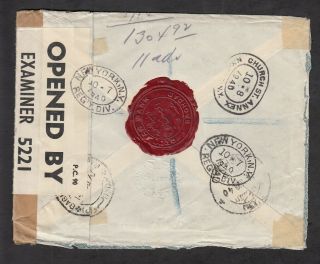 Iraq 1940 registered censor air mail cover from Ottoman Bank to York USA 2