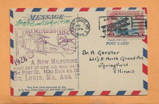 Us C11 First Flight St Louis Mo To Springfield Ill Aug 1,  1928 Postcard