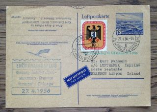 Germany Berlin 1956,  First Flight Card,  Hamburg - Montreal - Chicago