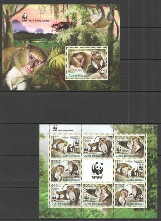 St1291 2013 Guinea - Bissau Animals Fauna Wwf Monkeys Kb,  Bl Mnh Stamps