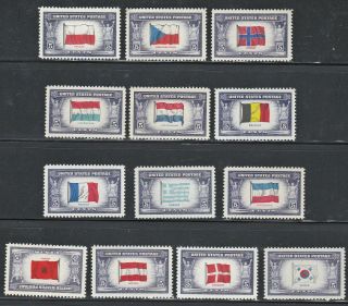 Us Stamps - 909 - 921 - Overrun Countries Flags - 1943 - 44 - Mnh - B9110