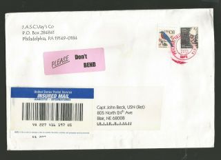 U.  S.  2001 Insured Mail Cover Franked With $5.  00 John Bassett Moore Stamp.