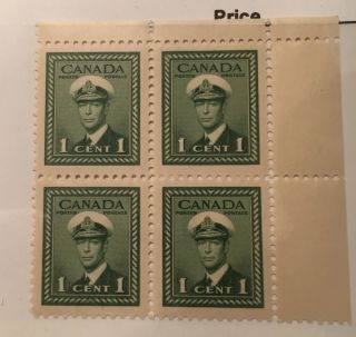 Canada 249 Kgvi One Cent Block Of 4 -