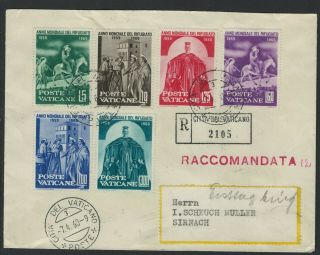 Registered Cover From The Vatican With Set Of Stamps