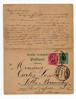 1894 German Postal Stationery With Reply Card In Alexandria Egypt