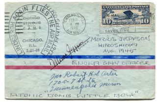 Dh - Usa 1928 Lindbergh Fdc - Signed By Japan - Hiroshima - Enola Gay Officer