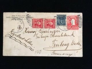 Ny Paul Smiths 1906 Registered Cover 304,  319 (2) On 2¢ Entire To Germany