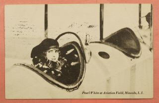 1918 Pc Pearl White Actress In Airplane At Aviation Field Mineola York