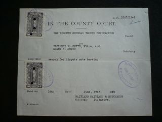 Revenues - Canada - Bc Law Stamps On Document From 1943