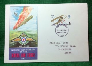 Gb,  1968,  Philart Fdc,  50th Anniv Raf,  Zeppelin Being Shot Down,  P264