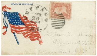 " Stand By The Flag " Civil War Patriotic 1862 Buffalo Ny To Canada (stamp Added)