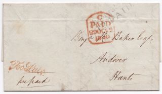 1840 Moorgate St 1d Paid & Red Too Late J H Pollock Letter To Benjamin R Baker