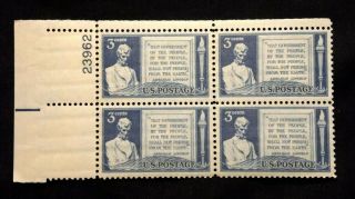 U.  S.  Stamps Plate Blocks 978 - 1948 Gettysburg Address 3c - Plate Block Of 4 Mnh