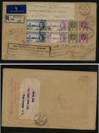 Mauritius Franking Large Registered Cover To Reunion,  Flight Cover Ex0512