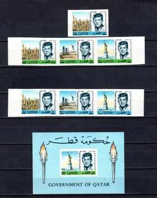 Qatar 1966 Jf Kennedy Currency Complete Imperf Set,  M/s Of Mnh Stamps