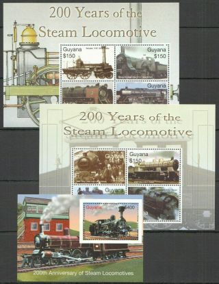 V851 Guyana Transport Trains 200 Years Of The Steam Locomotive 2kb,  1bl Mnh