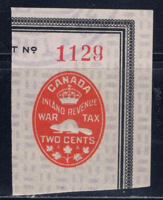 Canada Fch1 (5) 1915 2 Cent Red Beaver War Tax Inland Revenue Embossed