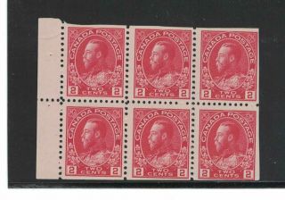 King George V Admiral Issue 2c Carmine Booklet Pane Of 6.  Unitrade 106a