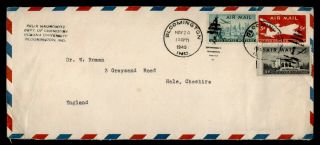 Dr Who 1949 Bloomington In Uprated Airmail Stationery To England E49518