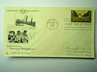 Usa 1945 3c Armed Forces First Day Cover Washington Dc Remagen Bridgehead