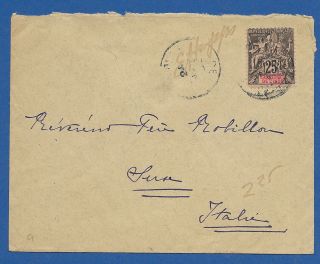 French India 1892 Cover To Susa,  Italy.  Susa Squared Circle Receiving Cancel