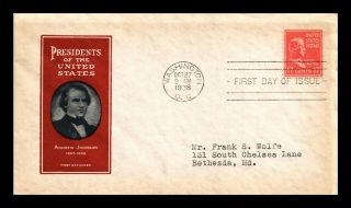 Dr Jim Stamps Us Andrew Johnson First Day Cover Scott 822 Presidential Series