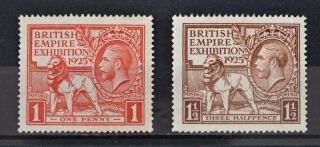 Kgv,  1925,  British Empire Exhibition,  Set Of 2 Stamps,  Cat £100.