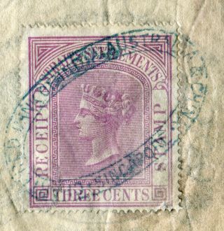 Straits Settlements: 1877 3c Receipt stamp on Second of Exchange document 3