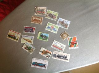Worldwide Transport Thematic Stamps - 16 Different Trains