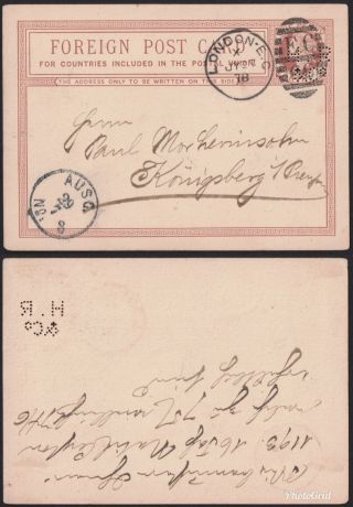 Great Britain Qv 1878 Upu Foreign Post Card From London To Konigsberg Germany