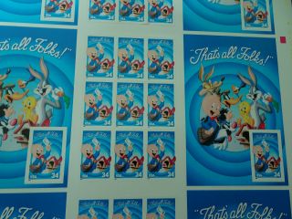 2001 That ' s All Folks LOONEY TUNES Stamps UNCUT SHEET: Face Value $20.  40 2